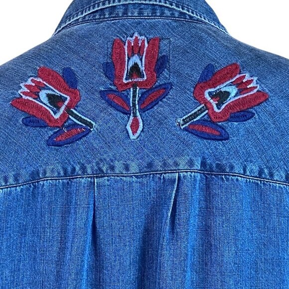 RAILS Chambray Blue Denim Shirt-Dress Raw Hem Embroidered Sz S #103W - Picture 9 of 13